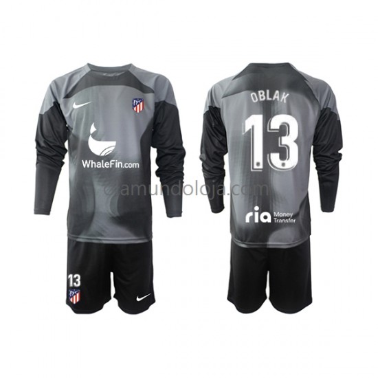 Camisola Atlético Madrid Jan Oblak 13 Guarda-redes Criança Equipamento Segundo 2022-2023 Manga Comprida
